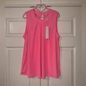 Sleeveless Pleated Neck Pink Blouse